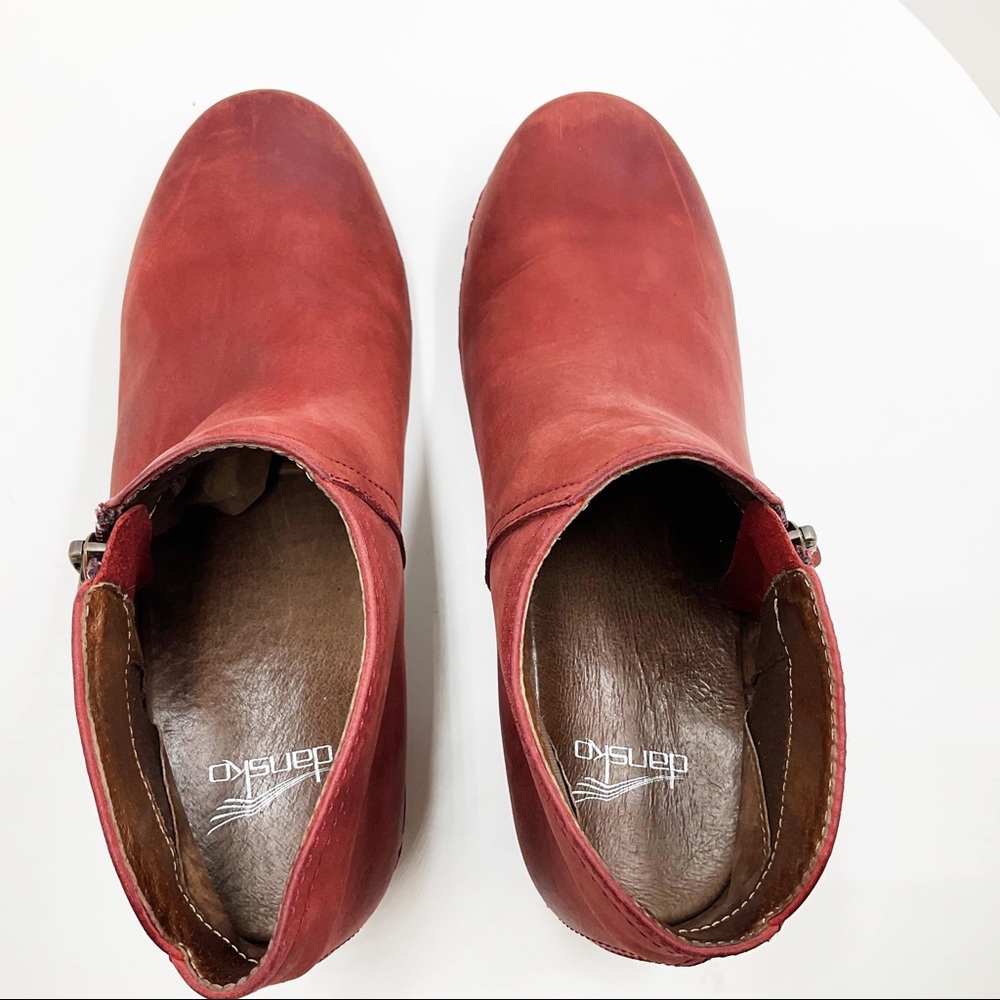 {Dansko} Max Red Leather Ankle Clog Booties - Picture 9 of 16